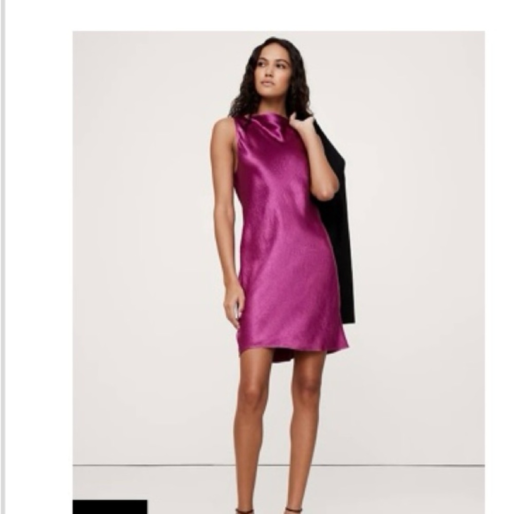 Banana Republic  Fuchsia Crinkle Satin Mini Dress